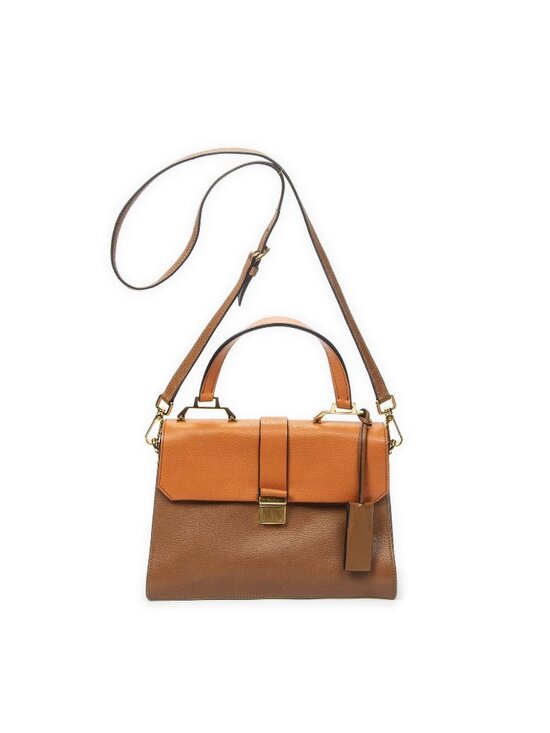 Miu Miu Handbags - Miu Miu Pushlock Convertible Top Handle Tan Orange Madras Leather